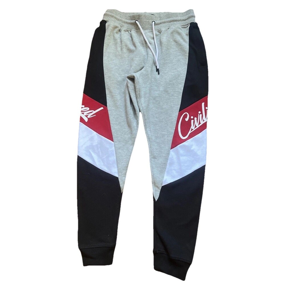CivilizeD Mens Colorblock Joggers Drawstring Pants Gray Black Red White Size M